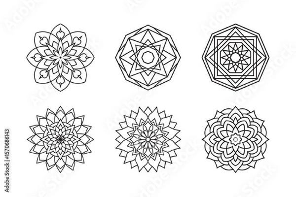 Fototapeta line art of floral,vectorian,mehdi,patern type,nature ,religion,architectural set bundle on the white background
