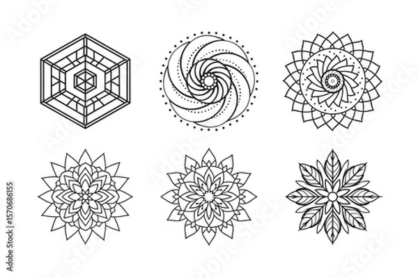 Fototapeta line art of floral,vectorian,mehdi,patern type,nature ,religion,architectural set bundle on the white background