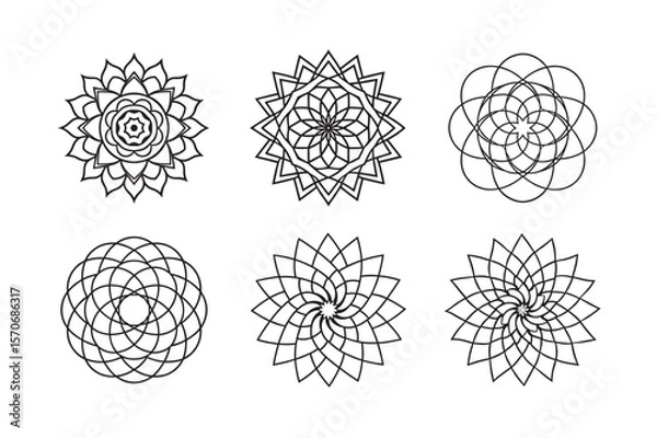 Fototapeta line art of floral,vectorian,mehdi,patern type,nature ,religion,architectural set bundle on the white background