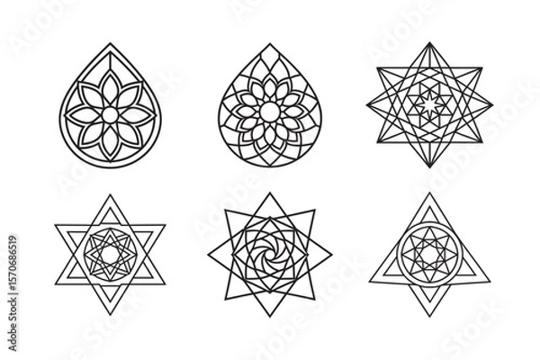 Fototapeta line art of floral,vectorian,mehdi,patern type,nature ,religion,architectural set bundle on the white background