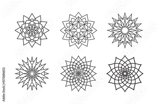 Fototapeta line art of floral,vectorian,mehdi,patern type,nature ,religion,architectural set bundle on the white background
