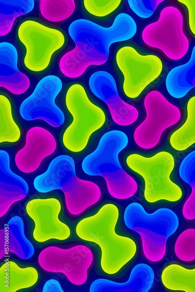 Fototapeta Seamless Abstract Neon Blob Pattern in Blue, Pink, and Green