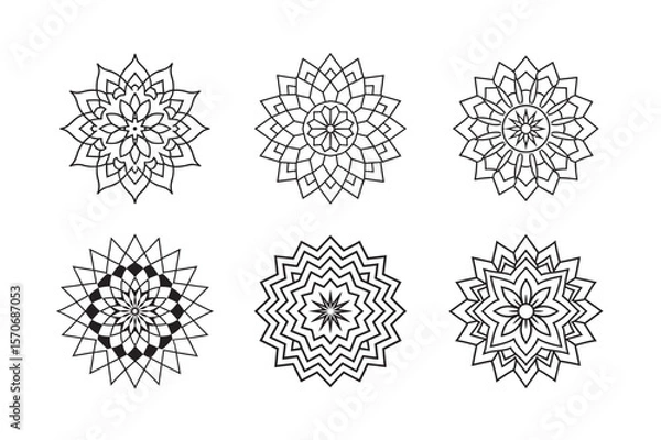 Fototapeta line art of floral,vectorian,mehdi,patern type,nature ,religion,architectural set bundle on the white background