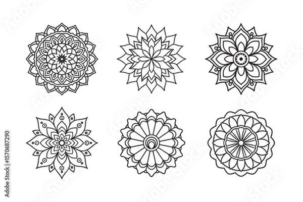 Fototapeta line art of floral,vectorian,mehdi,patern type,nature ,religion,architectural set bundle on the white background