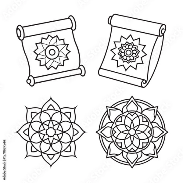 Fototapeta line art of floral,vectorian,mehdi,patern type,nature ,religion,architectural set bundle on the white background