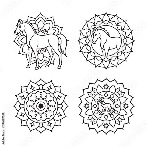 Fototapeta line art of floral,vectorian,mehdi,patern type,nature ,religion,architectural set bundle on the white background