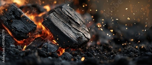 Fototapeta The glowing embers of a warm fire create a captivating atmosphere.