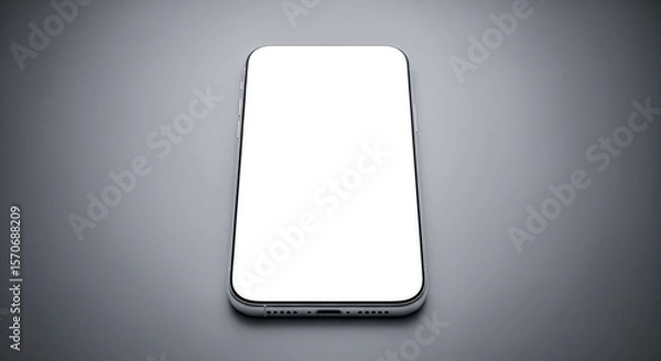 Fototapeta Smartphone mockup with blank white screen top view on grey background, modern mobile phone flat lay with window shadow overlay for presentation