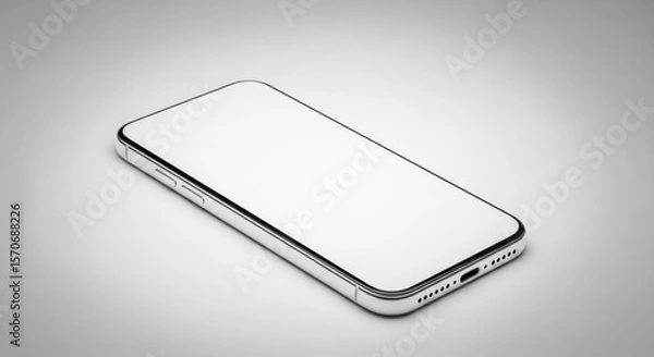 Fototapeta Modern smartphone mockup with blank screen in perspective view, mobile phone with empty display isolated on grey background for app presentation
