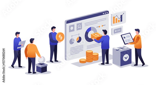 Obraz Business team analyzing financial data on digital interface illustration