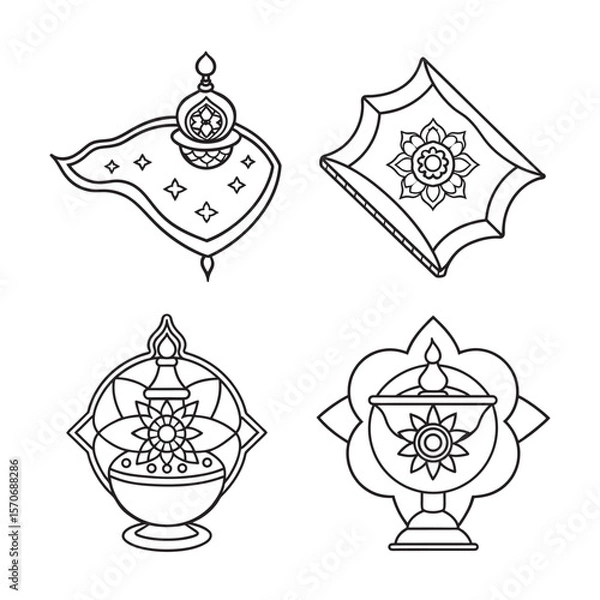 Fototapeta line art of floral,vectorian,mehdi,patern type,nature ,religion,architectural set bundle on the white background