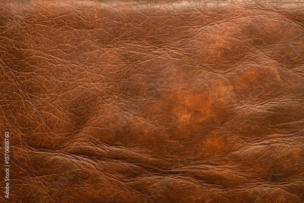 Fototapeta Vintage brown leather texture background. Closeup of old natural leather surface with wrinkles for design and rustic style concepts