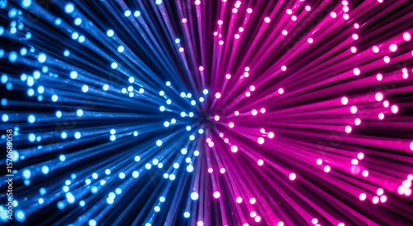 Fototapeta Abstract technology background of blue and pink fiber optics, this concept shows data connection, communication, and fast internet speed