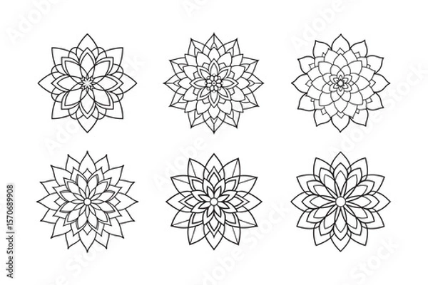 Fototapeta line art of floral,vectorian,mehdi,patern type,nature ,religion,architectural set bundle on the white background