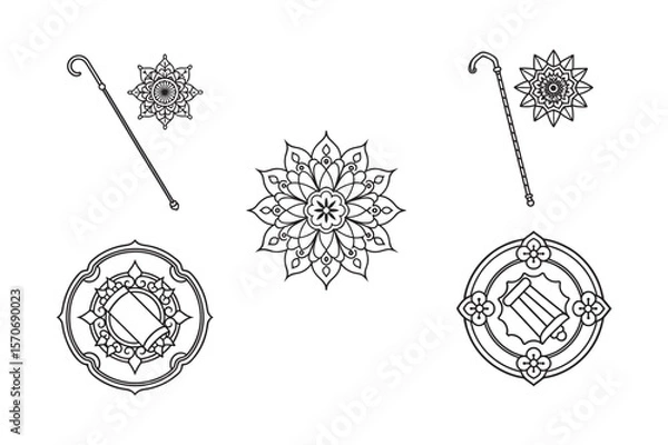Fototapeta line art of floral,vectorian,mehdi,patern type,nature ,religion,architectural set bundle on the white background