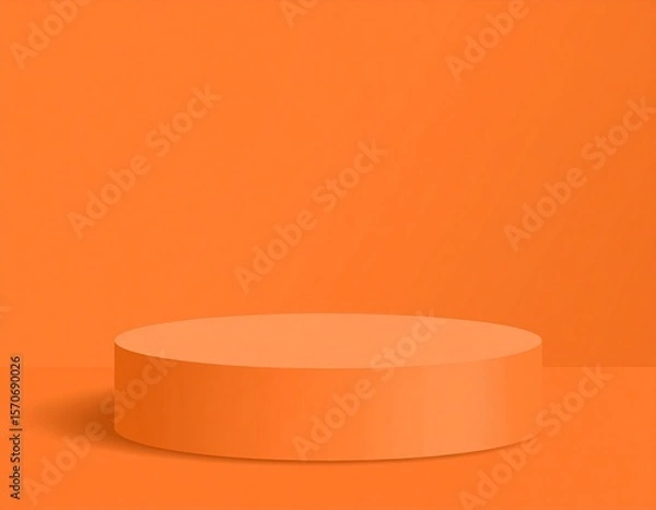 Fototapeta 3D orange round podium background with natural lighting, shadow on wall. Abstract composition minimalist design. Studio display showroom cosmetic product pedestal, Fashion stage showcase mockup scene.