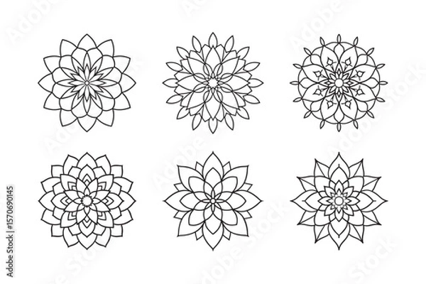 Fototapeta line art of floral,vectorian,mehdi,patern type,nature ,religion,architectural set bundle on the white background