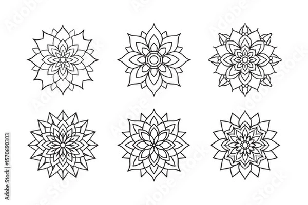 Fototapeta line art of floral,vectorian,mehdi,patern type,nature ,religion,architectural set bundle on the white background