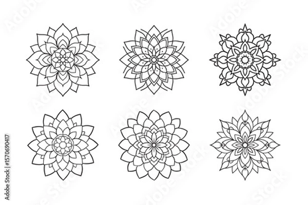 Fototapeta line art of floral,vectorian,mehdi,patern type,nature ,religion,architectural set bundle on the white background