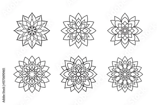 Fototapeta line art of floral,vectorian,mehdi,patern type,nature ,religion,architectural set bundle on the white background