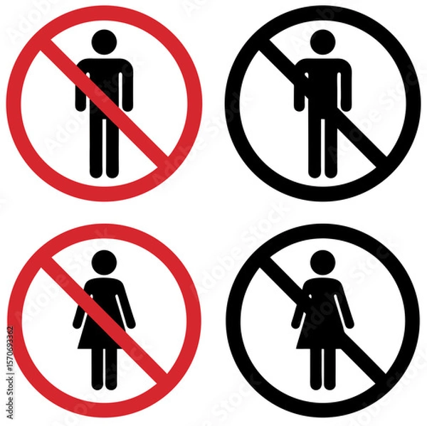 Fototapeta Set of prohibitory signs indicating that men/women are prohibited from being in this area