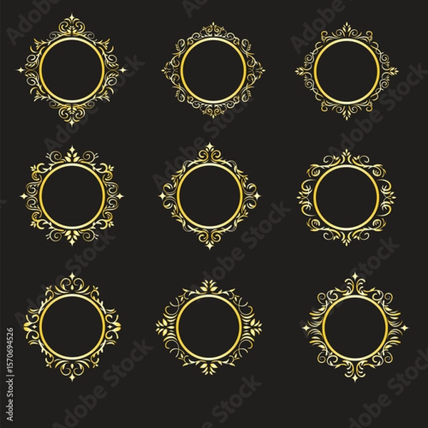 Obraz Set of Decorative Golden Circle Frame