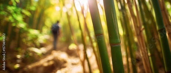 Fototapeta The Beautiful Bamboo Forest Illuminated by Soft Sunlight and Nature's Serenity