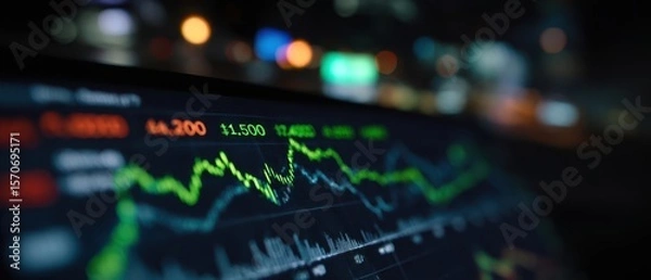 Fototapeta The digital stock market analysis displaying growth trends on a modern screen.