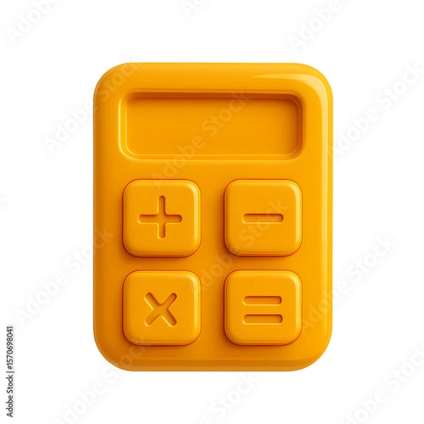 Fototapeta 3D yellow calculator icon with math symbols. Great for finance, accounting, budgeting, or educational content. Isolated on white background