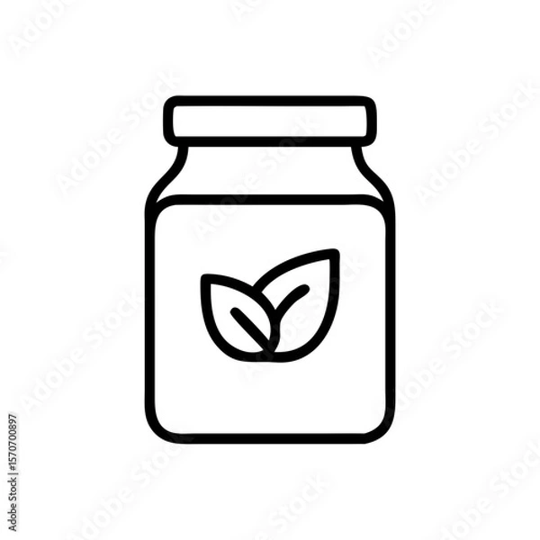 Obraz Seed storage jar with plant leaves illustration in minimalist style  