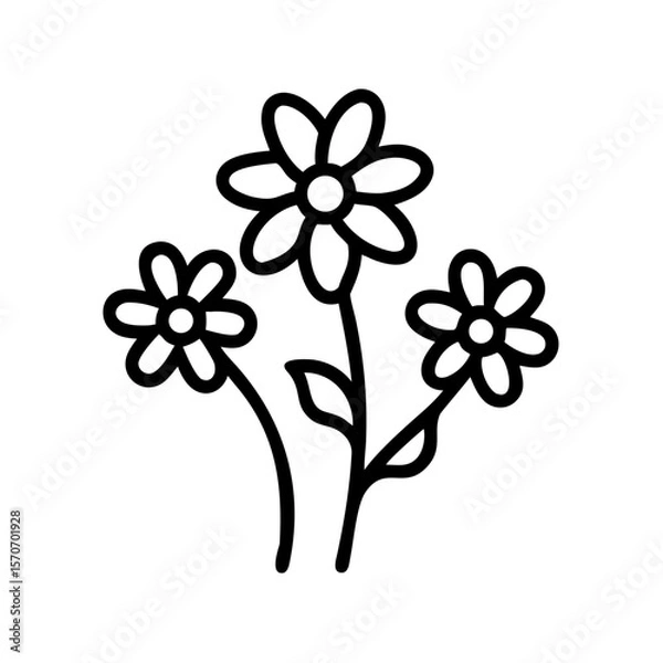 Obraz Three simple line-drawn flowers on a white background concept of icon  