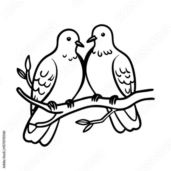 Fototapeta Two turtle doves sitting on tree 