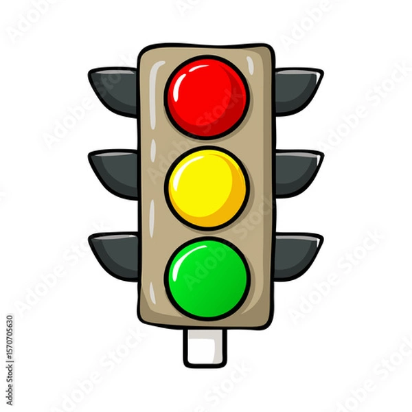 Fototapeta Cartoon traffic light with red yellow and green color vector 
