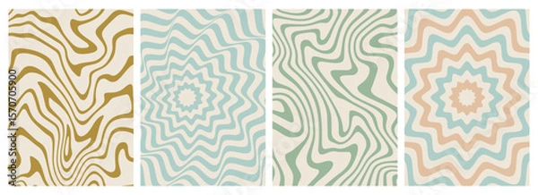 Fototapeta Retro Wavy Pattern Set in Pastel Colors. Seamless Abstract Backgrounds