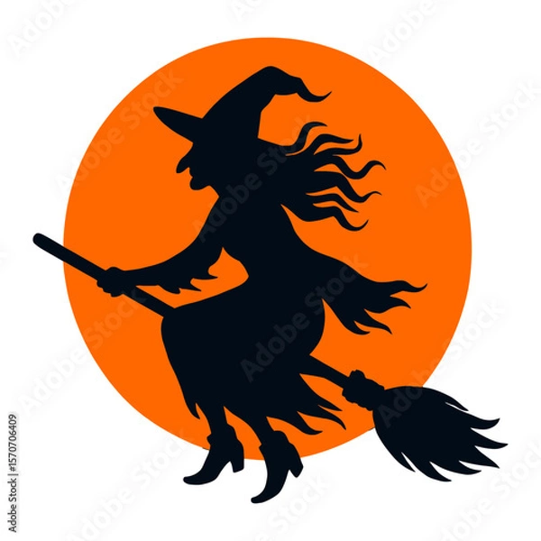 Obraz Dark Gothic Flying Witch Silhouette Vector Illustration