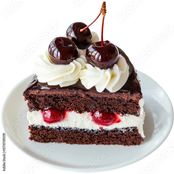Fototapeta Delicious Chocolate Layer Cake with Cherries and Cream Decoration