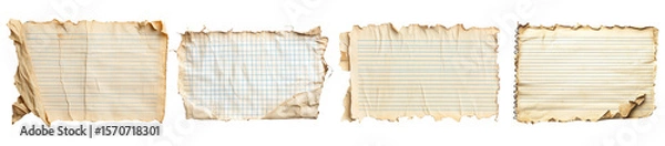Obraz Collection of old shabby paper textures isolated on transparent. PNG