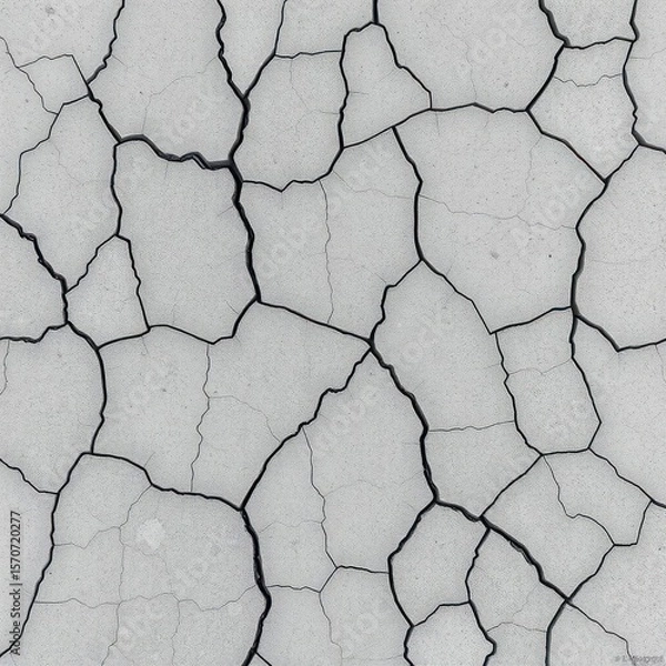 Fototapeta Cracked concrete texture with deep fractures and grainy dust dep