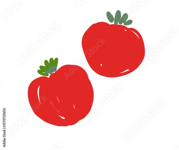 Fototapeta Hand-drawn red tomatoes with green stems on white background