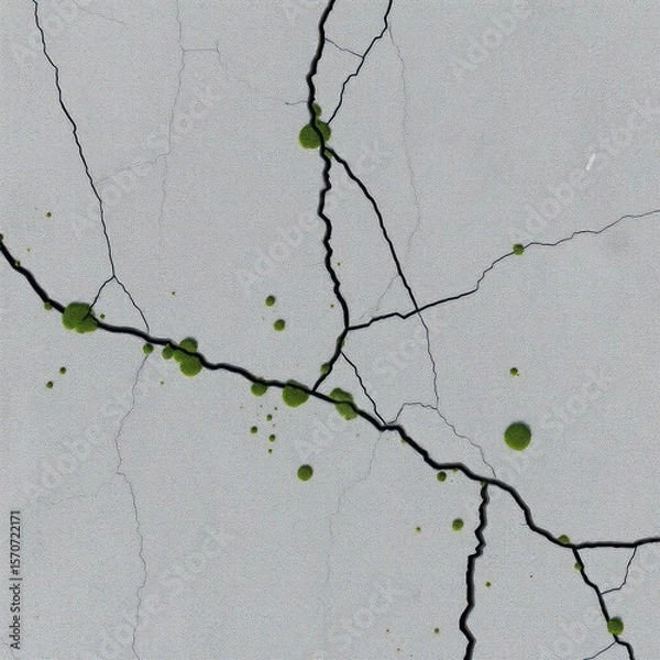 Fototapeta Realistic concrete texture with fractured lines and moss traces