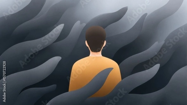 Obraz Bullying and hate speech with social pressure, evoking emotions of isolation, sadness, and mental stress.