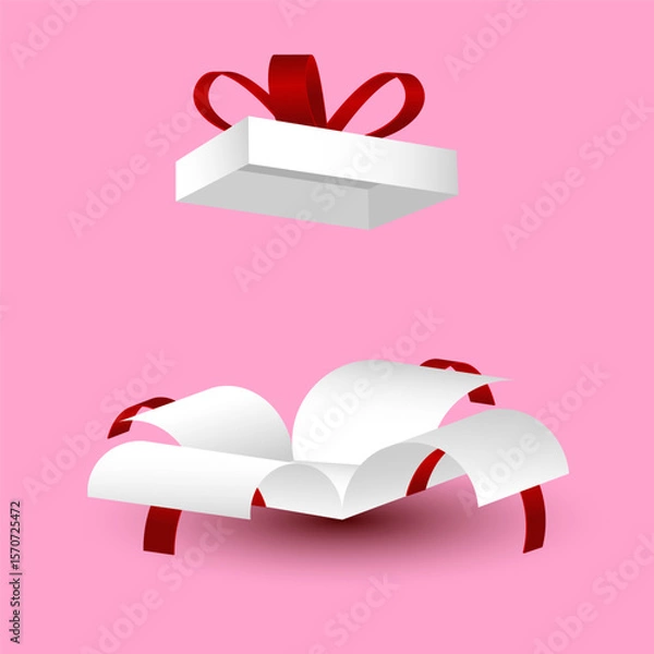 Obraz open box with red ribbon. gift design element, promotion, advertising