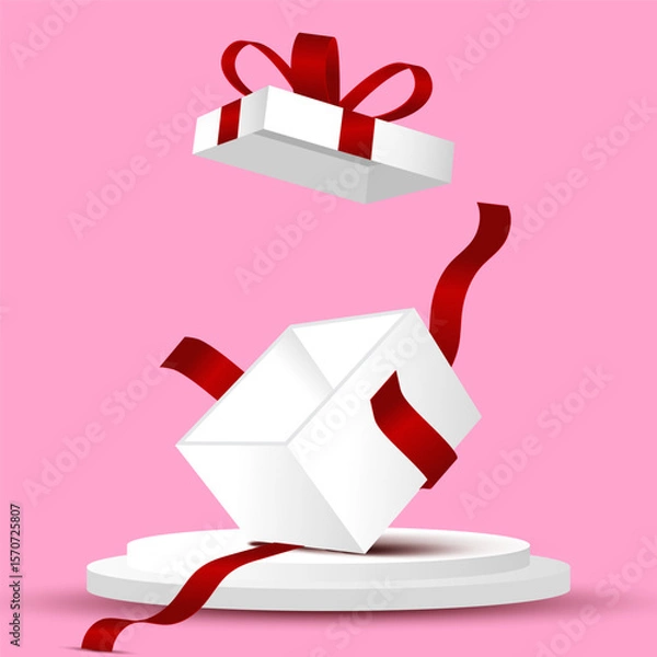 Obraz open box with red ribbon. gift design element, promotion, advertising
