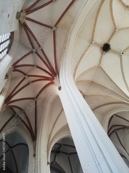 Obraz Old gothic church ceiling. Gothic cathedral interior.