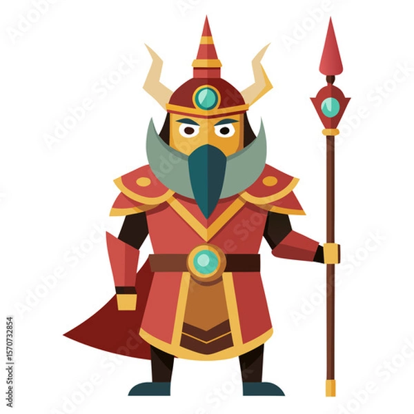 Fototapeta Red armored warrior holding spear with golden accents vector