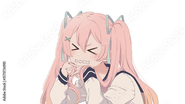 Fototapeta ピンク髪ツインテール女の子のイラスト
