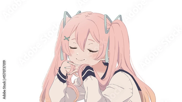 Fototapeta ピンク髪ツインテール女の子のイラスト
