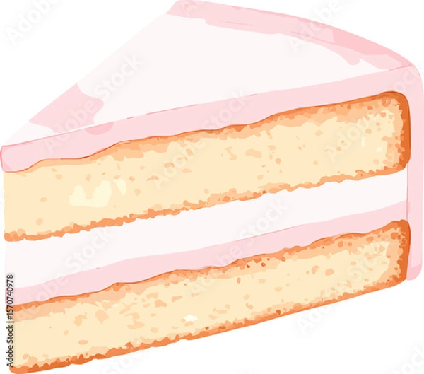 Fototapeta Sponge cake with icing layer watercolor vector illustration