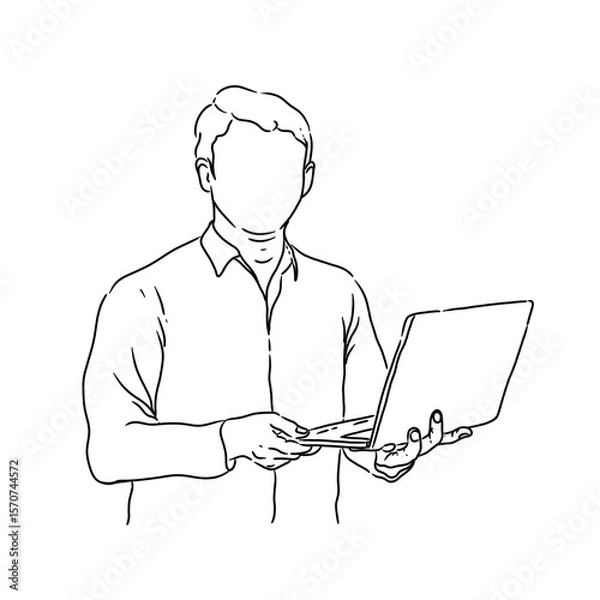 Fototapeta Sketch of a man holding a laptop