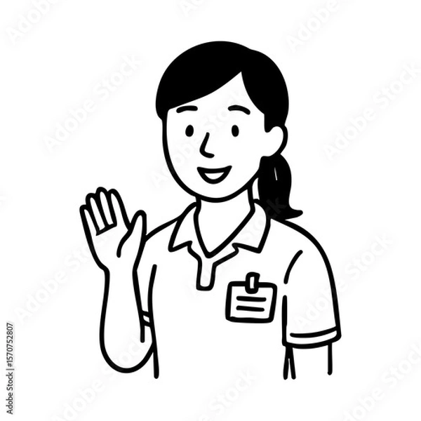 Fototapeta 介護　スタッフ　線画　手書き